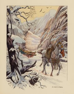 Muldyret La Zarra tilkalder hjælp til sin sårede herre (farvelitografi) af pseudonym for Onfray de Breville Jacques Job