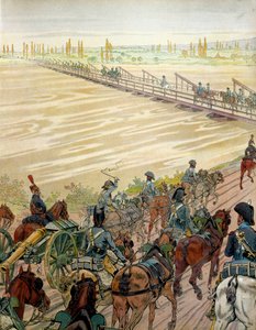 Napoleon I Bonaparte (1769-1821) og hans hær passerede Rhinen den 1. oktober 1805. I "" Napoleon"" af Georges Montorgueil. Illustration af Jacques Marie Gaston Onfray de Breville dit JOB (1858-1931) af pseudonym for Onfray de Breville Jacques Job