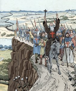 Eremitten Peter ledede det første korstog (1096) med råbet om "Gud vil have det!" af pseudonym for Onfray de Breville Jacques Job