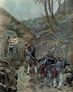 Preussen-kampagnen (1806): Tropperne arbejdede på at udvide en passage for kanoner ved foden af Mount Iena på tærsklen til slaget (som opstod den 14. oktober af pseudonym for Onfray de Breville Jacques Job