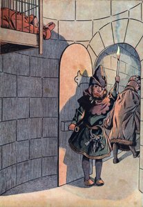 Scene fra Frankrigs historie i legetøj: plot mod kong Ludvig XI (1423-1483) med Charles Le Temeraire, Jean Balue (1421-1491) blev låst inde i 11 år i et af kong Ludvig XI