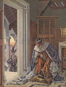 Den gamle kong Ludvig XI af Frankrig frygter døden (farve litho) af pseudonym for Onfray de Breville Jacques Job