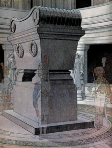 Kejser Napoleon I Bonapartes (1769-1821) grav ved Invalides med spøgelsesvagter. I "" Napoleon"" af Georges Montorgueil. Illustration af Jacques Marie Gaston Onfray de Breville dit JOB (1858-1931) af pseudonym for Onfray de Breville Jacques Job