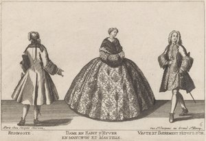Frakke/dame i vinterkjole i muffe/jakke og guldbeklædning af published by Jacques Chéreau