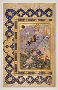 Jagt på vilde dyr, ca. 1540 (blæk, gouache og guld) af School Iranian