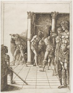 Kristi flagellering med fortovet af school of Andrea Mantegna