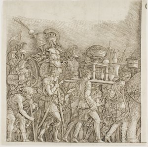Triumf af Cæsar: Soldater, der bærer trofæer af school of Andrea Mantegna