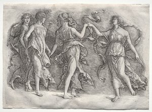 Fire dansende muser, ca. 1497. af the so called Premier Engraver
