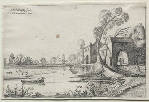 Landskab med en flod og et porthus, 1614. af van de Velde Esaias