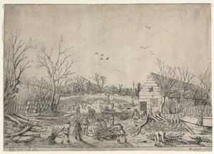 Den store oversvømmelse den 10. januar 1624 eller reparation af det ødelagte dige ved floden Lek af Vianen, 1624. af van de Velde Esaias