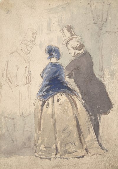Gadescene fra Vanity Fair, med Amelia, George Osborne og Dobbin recto..., 1800-1819. af Jerry Barret
