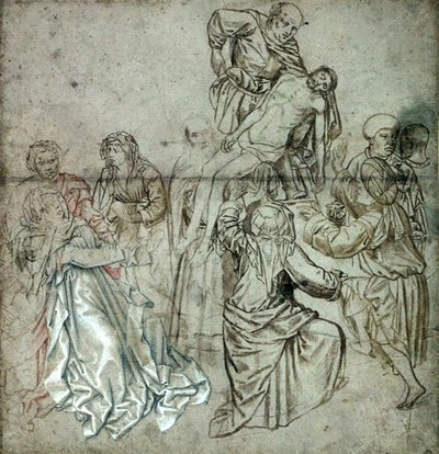Midterpanel af en forsvundet triptychon af Campin, muligvis tegnet af Vranck van der Stock (1424-95) (pen og kridt på papir) af Master of Flémalle