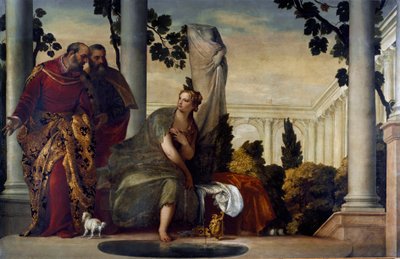 Suzanne og de gamle mænd. Maleri af Paolo Caliari kaldet Paul Veronese (1528-1588), ca. 1570. Olie på lærred. Mål: 175x320 cm. Gener, Banca Carige Collection af Veronese