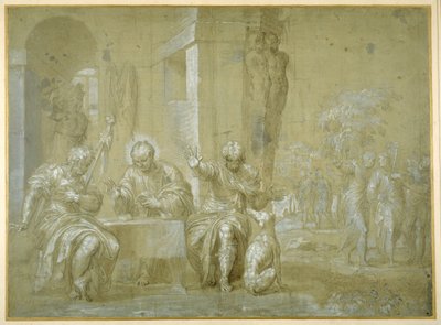 Nadveren i Emmaus, ca. 1550 (pen, sort blæk & brun vask på papir) af Veronese