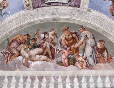 Allegorier om vinter og forår (Vulcan og Venus), Southern Wall, lunette over døren til Crociera Room, Hall of Olympus af Veronese