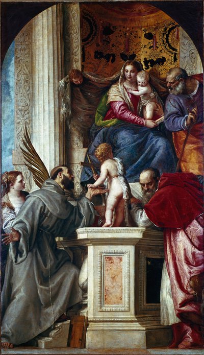 Den hellige familie med hellige (Hellig samtale kendt som Pala di San Zaccaria eller St. Zaccarias altertavle). Maleri af Paolo Caliari Paolo Veronese (1528-1588) af Veronese