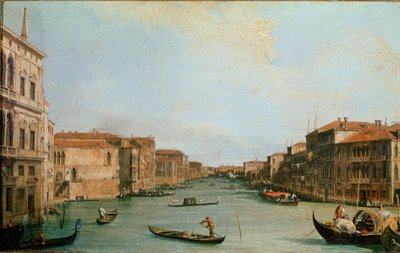 Canal Grande set fra Palazzo Balbi (Il Canal Grande da Palazzo Balbi). Udsigt over Venedig langs kanalen. Maleri af Giovanni Antonio Canal kendt som il Canaletto (1697-1768). Olie på lærred. Mål: 45x73 cm. Firenze, Uffizi Gallery (Firenze, Uffizi af Canaletto