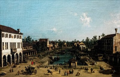 Udsigt over Mestre med Canale delle barche, ca. 1755-1760 (olie på lærred) af (1697-1768) Canaletto