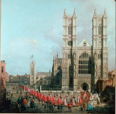 Udsigt over Westminster Abbey og processionen af ridderne af badeordenen Maleri af Giovanni Antonio Canal kendt som The Canaletto (1697-1768) 1749 Søn. 99x101 cm London, Westminster af Canaletto