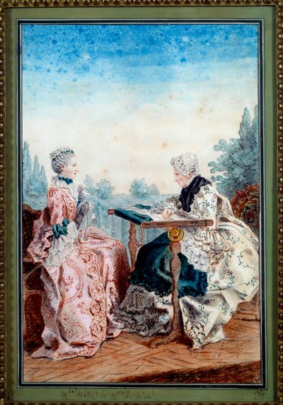 Mademoiselle Melin og Mademoiselle de Laleu laver akvareltæppe af Louis carrogis dit Carmontelle (1717-1806) 1759. Paris, Musee Carnavalet af Carmontelle