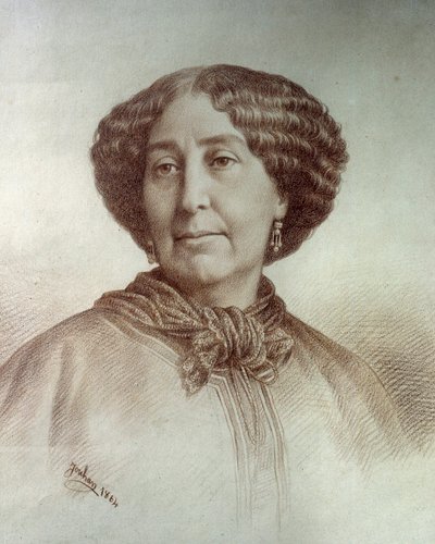 Portræt af bogstavernes kvinde George Sand (1804-1876) Aurore Dupin, baronesse Dudevant Tegning af Rene Jouhan (1835-?) fra et fotografi af Nadar af Nadar