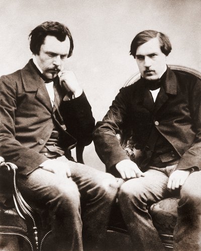 Brødrene Edmond de Goncourt (1822-1896) og Jules de Goncourt (1830-1870) litteraturkritikere og franske forfattere, foto af Gaspard Felix Tournachon dit Felix Nadar (1820-1910) omkring 1855 af Nadar