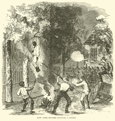 New York-uromagere, der hænger en sort person, juli 1863 (gravering) af (after) American School