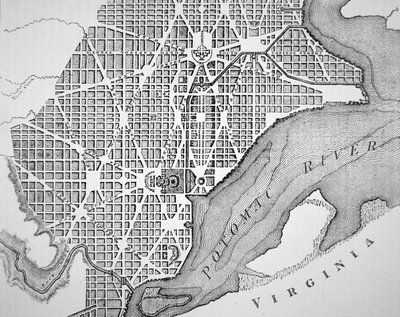 Plan over byen Washington som oprindeligt udlagt i 1793 (gravering) af (after) American School