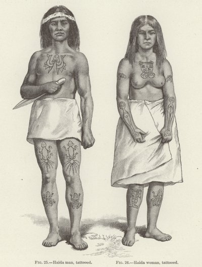 Tatoveret Haida kvinde og mand (gravering) af (after) American School