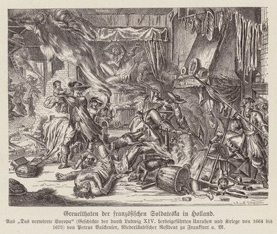 Grusomheder begået af franske tropper i Holland under den fransk-hollandske krig (kobberstik) af (after) Dutch School