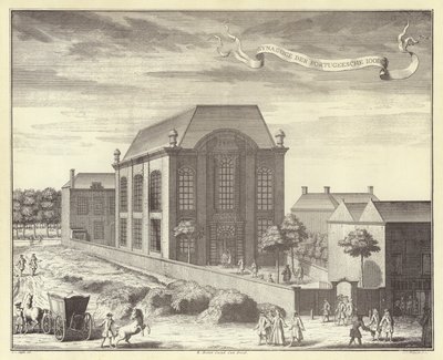 Den portugisiske synagoge, Amsterdam (gravering) af (after) Dutch School