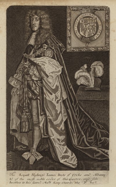 James II og VII, konge af England, Skotland og Irland, da hertugen af York (gravering) af (after) English School