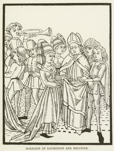 Ægteskab mellem Raymondin og Melusine (gravering) af (after) English School