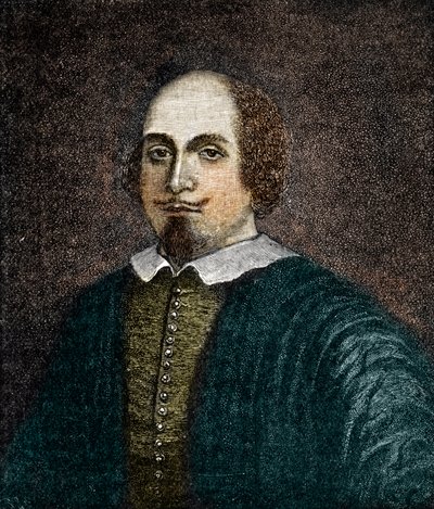 Portræt af den engelske dramatiker William Shakespeare (1564-1616) Gravering efter et anonymt maleri fra det 18. århundrede af (after) English School