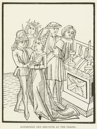 Raymondin og Melusine ved kapellet (gravering) af (after) English School