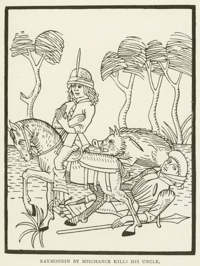 Raymondin dræber ved et tilfælde sin onkel (gravering) af (after) English School