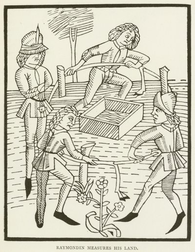 Raymondin måler sit land (gravering) af (after) English School