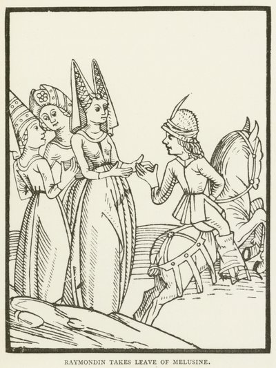 Raymondin tager afsked med Melusine (gravering) af (after) English School