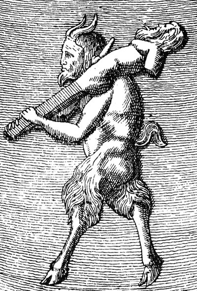 Satyr med en herm, detalje fra et lille bærbart tempel dedikeret til tilbedelsen af Priapus (gravering) (detalje af 405756) af (after) English School