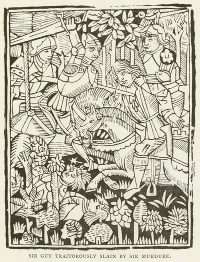 Sir Guy dræbt forræderisk af Sir Murdure (gravering) af (after) English School