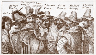 The Gunpowder Plot Conspirators, efter en gravering fra 1606 (gravering) af (after) English School