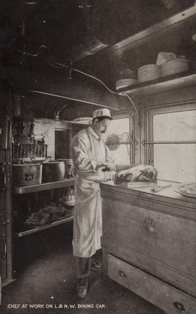 Kok på arbejde på L og NW Dining Car (s/h foto) af (after) English photographer