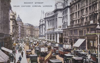 Regent Street, nær Oxford Circus, London (farvet foto) af (after) English photographer