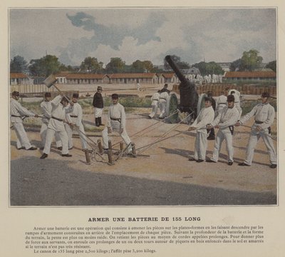 Bevæbning af et 155 langt batteri (farvet foto) af (after) French Photographer