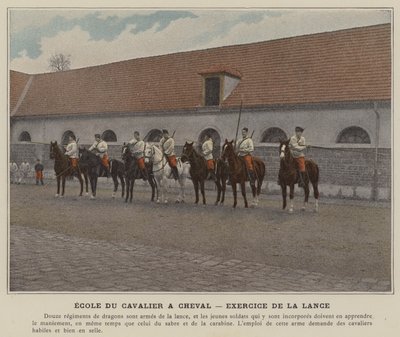 Rytterens skole til hest, lanseøvelse (farvet foto) af (after) French Photographer