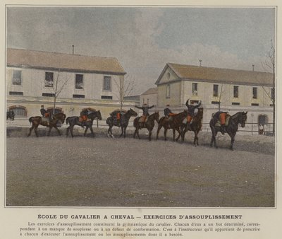 Rytterskolen til hesteryg, strækøvelser (farvet foto) af (after) French Photographer