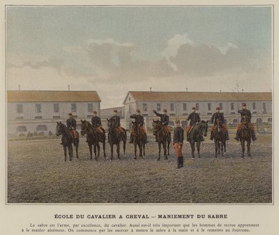 Rytterskolen til hest, håndtering af sablen (farvet foto) af (after) French Photographer