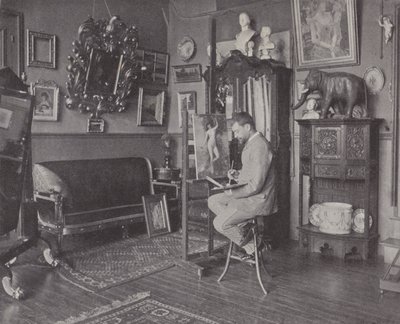 Fransk maler Henri Gervex i sit atelier (s/h foto) af (after) French Photographer