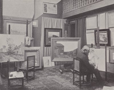 Fransk maler Jean Charles Cazin i sit atelier (s/h foto) af (after) French Photographer