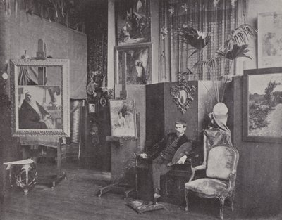 Fransk maler Pascal Dagnan-Bouveret i sit atelier (s/h foto) af (after) French Photographer